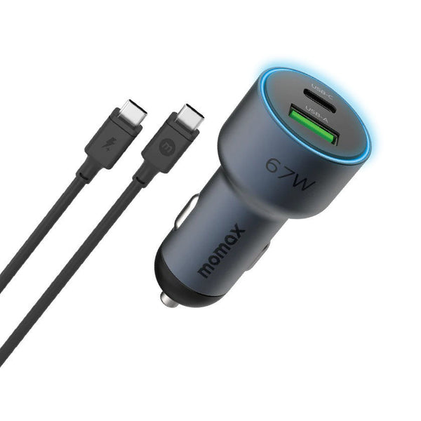 Momax MoVe 67W Dual Port Car Charger with Charging Cable - Space Grey