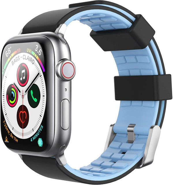 AhaStyle Duotone Silicone Bands for Apple Watch 42/44mm - Black, Sky Blue - Tech Goods
