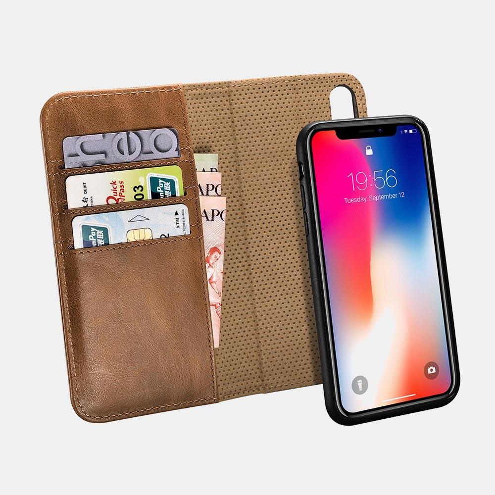 ICARER iPhone X/XS Detachable Genuine leather Wallet Case - Brown - Tech Goods