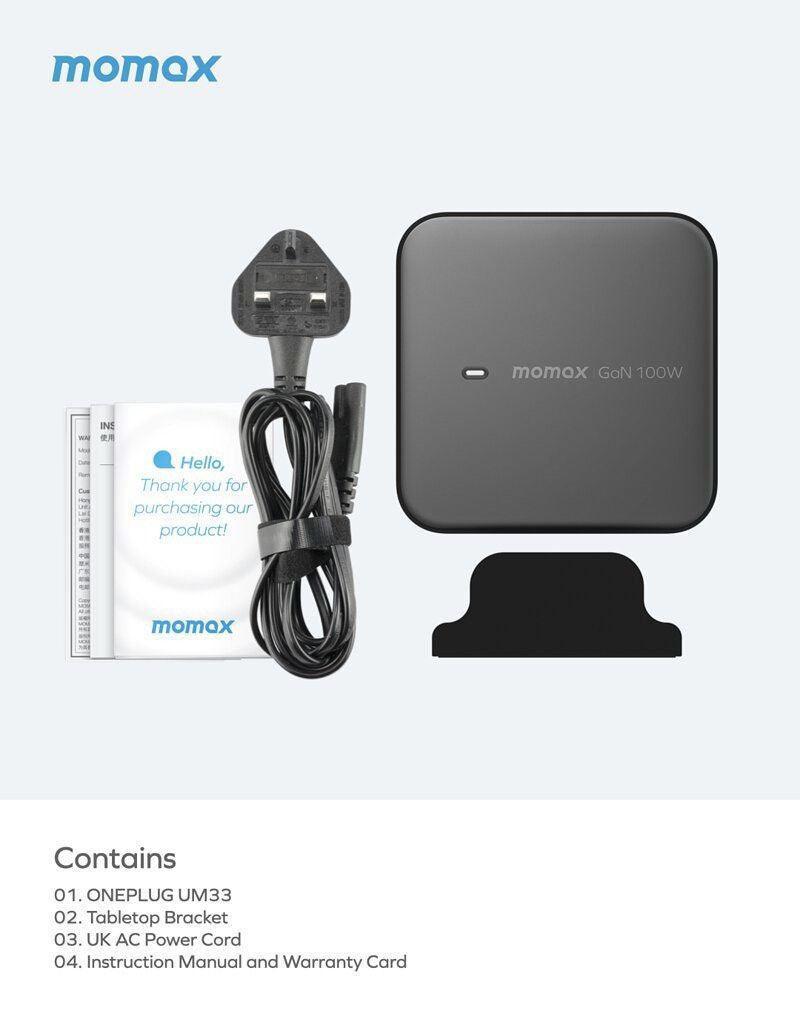Momax OnePlug 100W 4-Port GaN Desktop Charger - Grey - Tech Goods