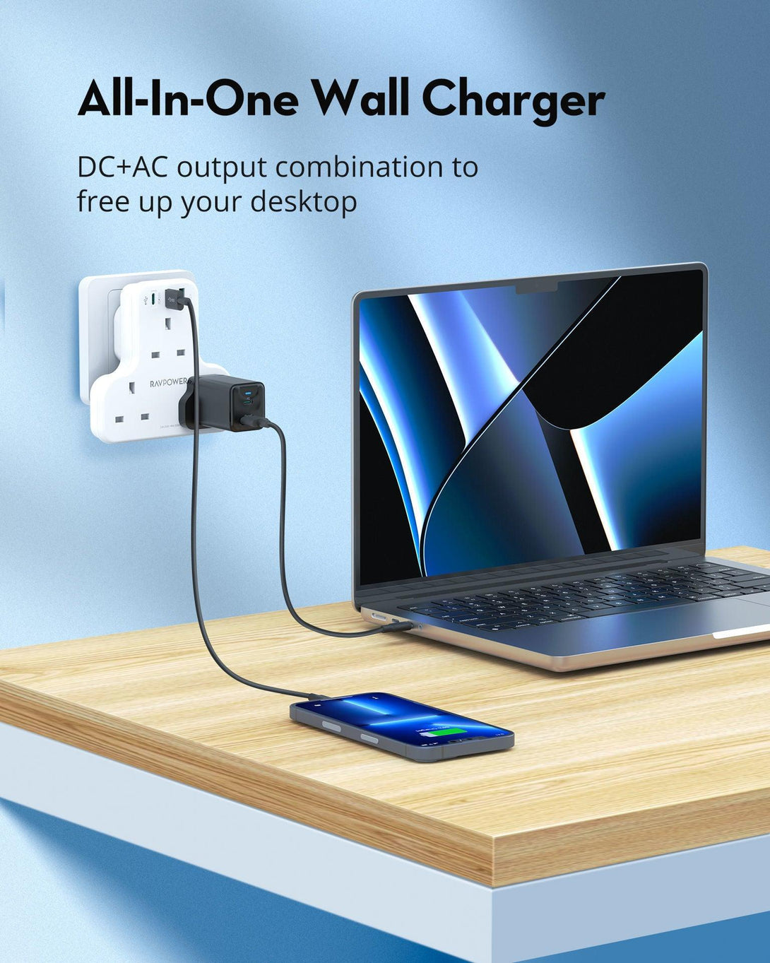 RAVPower Pioneer 20W 3 port Charger with 3 AC Plug - White - Tech Goods