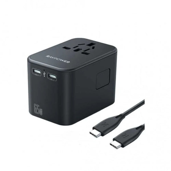 Ravpower GaN PD 65W Travel Adapter 3 Ports with 100W C to C Cable - Black