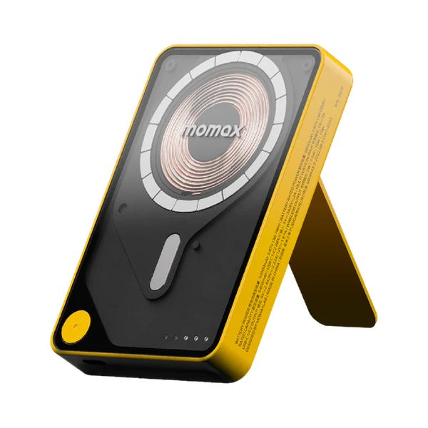 Momax 1-Power X Pro Plus Magnetic Wireless Battery Pack 10000mAh with Stand and Built-in USB-C Cable - Yellow