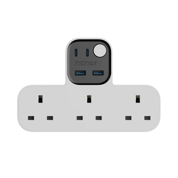 Momax 1-Charge Work Flow T-shaped Extention 3 Socket with USB - White