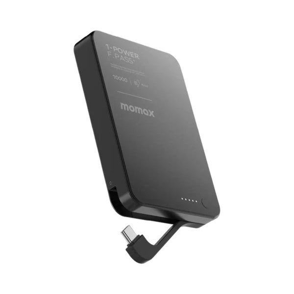Momax 1-Power F.Pass+ 10000mAh Battery Pack with Built-in Cable and Magnetic attachment (Black)