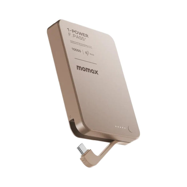 Momax 1-Power F.Pass+ 10000mAh Battery Pack with Built-in Cable and Magnetic attachment (Desert Titanium))