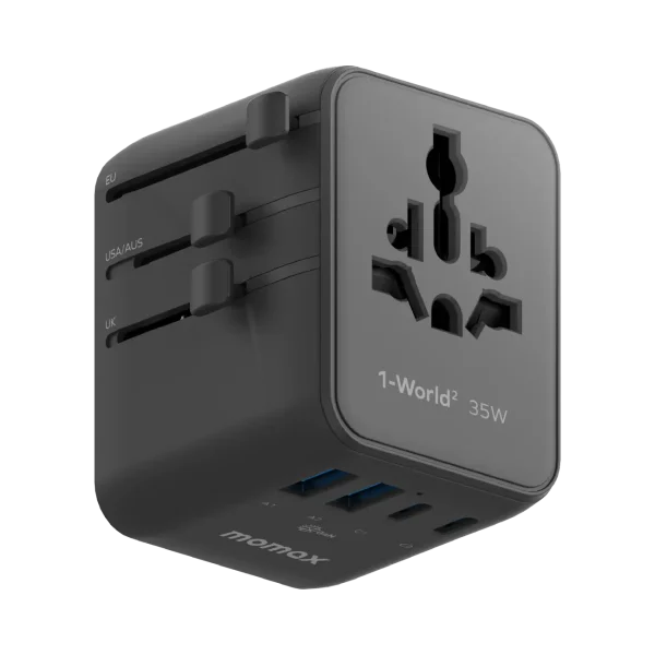 Momax 1-World2 35W 5-Port Dual AC Travel Adaptor Black