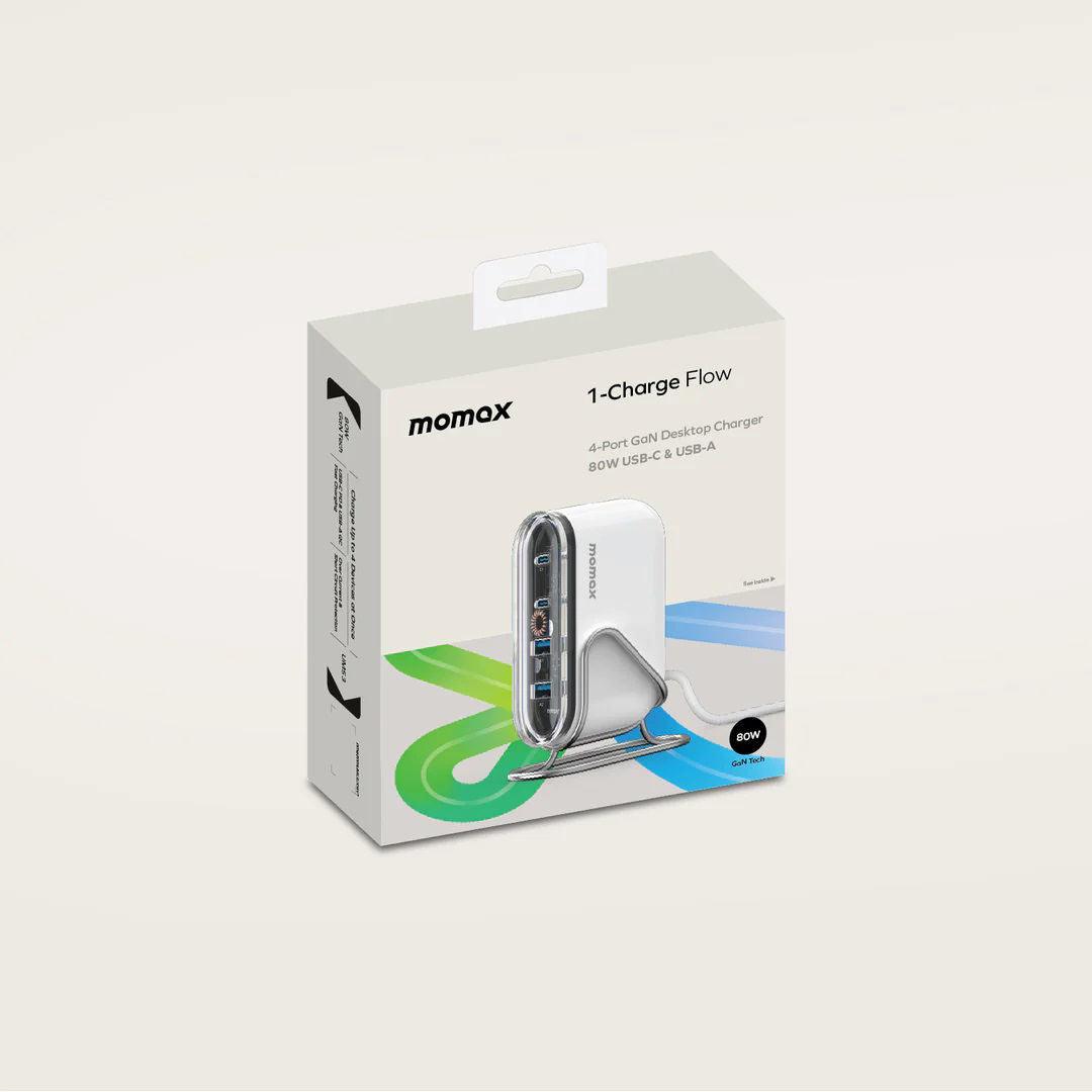 Momax 1-Charge Flow+ PD 120W GaN Desktop Charger 6 ports UK Plug - White - Tech Goods