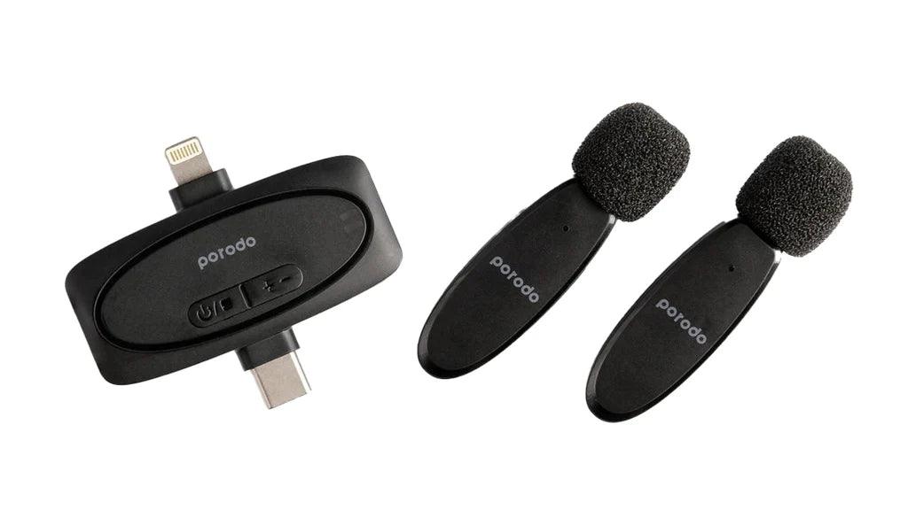 Porodo Dual Connector Lavalier Microphone Dual Mic - Black - Tech Goods