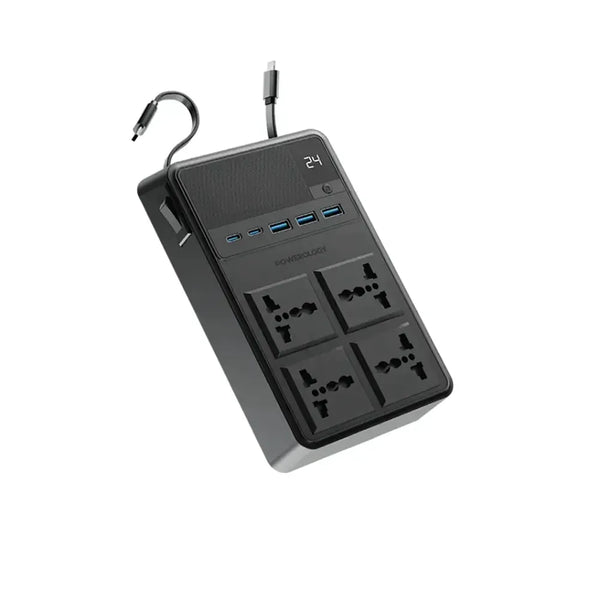 Powerology 2500w 4 Ac Power Strip With Built-in Retractable Cables - Black