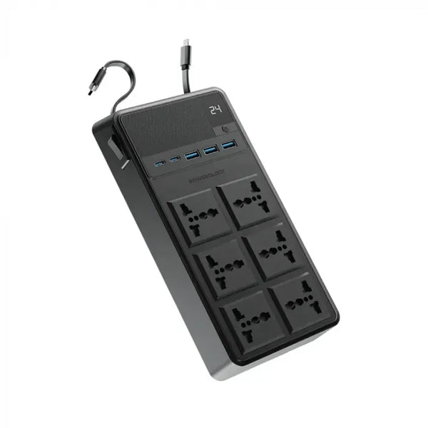 Powerology 2500w 6ac Power Strip With Built-in Retractable Cables - Black