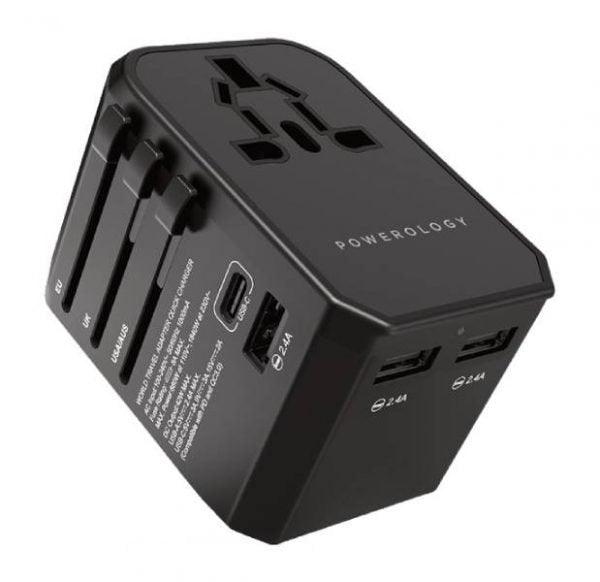 Powerology PD 45W Fast Charge Universal Travel Adapter - Black - Tech Goods
