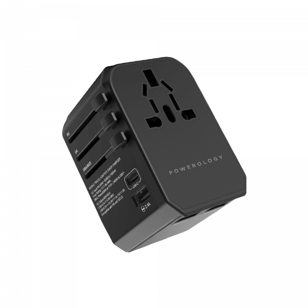 Powerology PD 45W Fast Charge Universal Travel Adapter - Black - Tech Goods