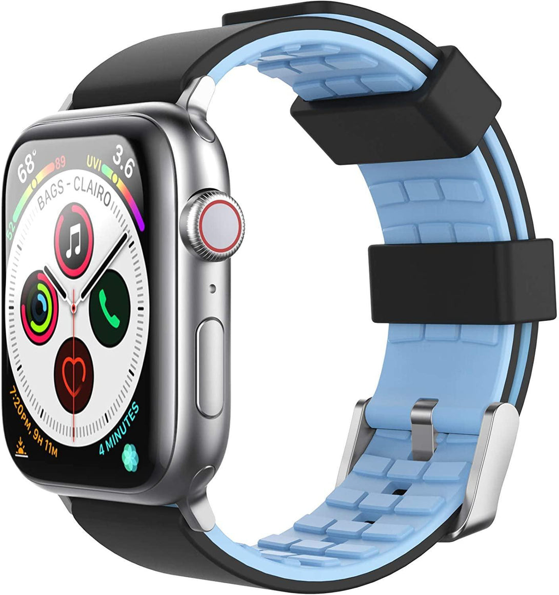 AhaStyle Duotone Silicone Bands for Apple Watch 42/44mm - Black, Sky Blue - Tech Goods