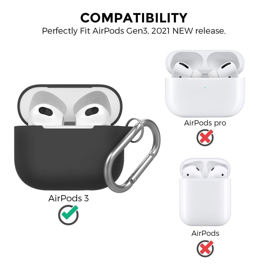 AhaStyle Full Cover Silicone Keychain Case for AirPods 3 - Black - Tech Goods