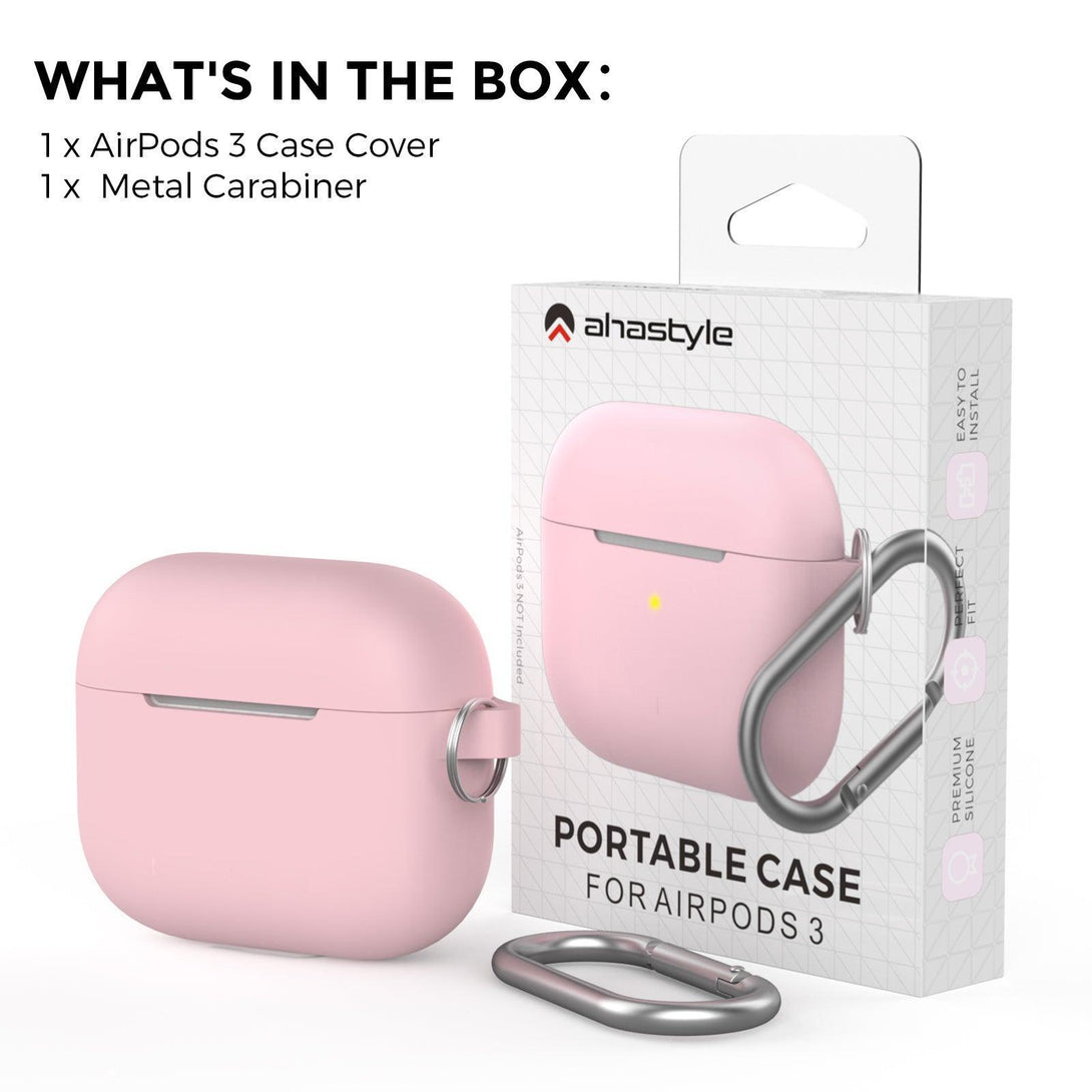 AhaStyle Full Cover Silicone Keychain Case for AirPods 3 - PINK - Tech Goods