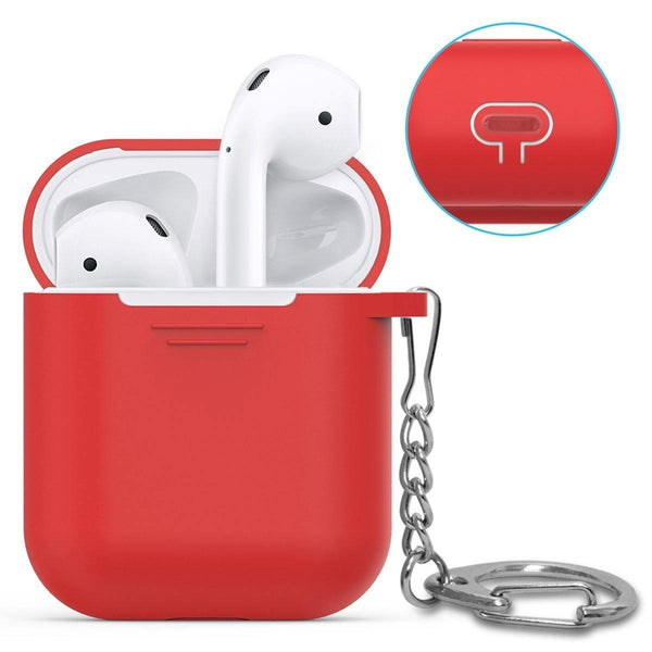 AhaStyle Full Protective Cover Keychain Silicone Case for Apple AirPods - Red - Tech Goods