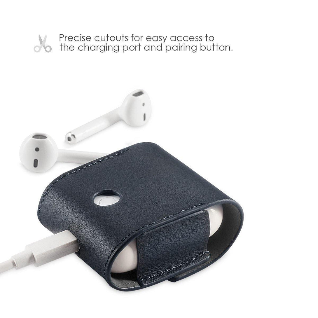 AhaStyle Premium Genuine Leather AirPods Case - Navy Blue - Tech Goods