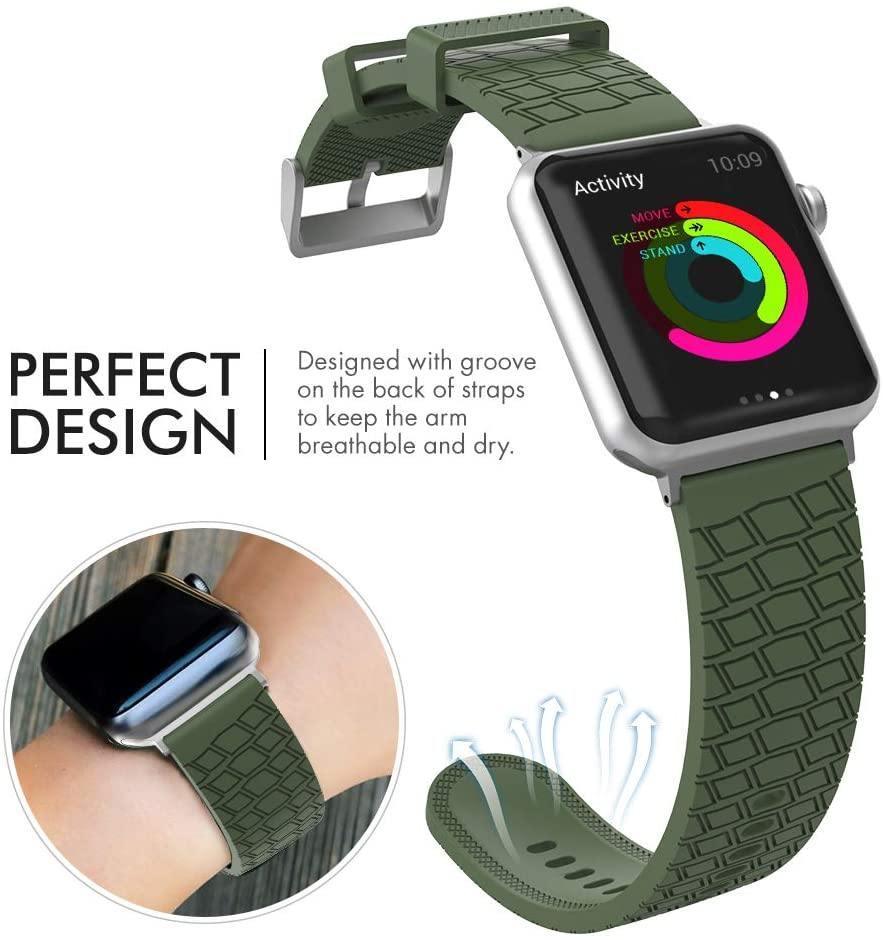 AhaStyle Premium Silicone Apple Watch Band Tire 42/44mm - Army Green - Tech Goods