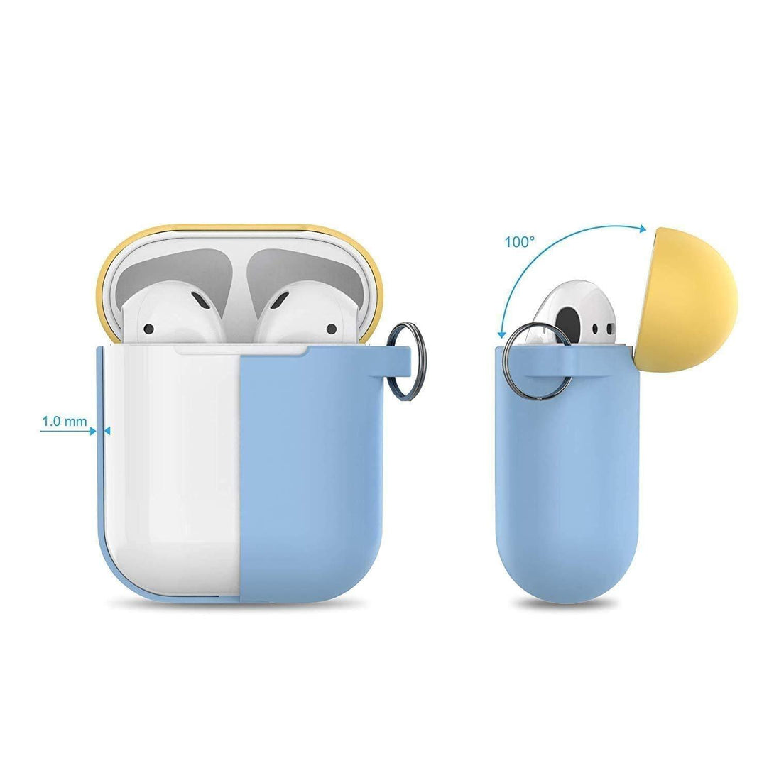 AhaStyle Premium Silicone Two Toned Case for Apple AirPods (Body- Blue/Top-Blue,Yellow) - Tech Goods