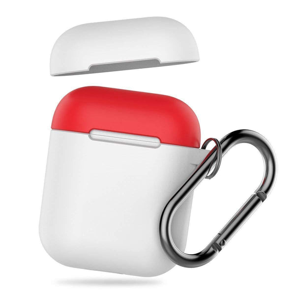 AhaStyle Premium Silicone Two Toned Case for Apple AirPods (Body-White/Top-White,Red) - Tech Goods
