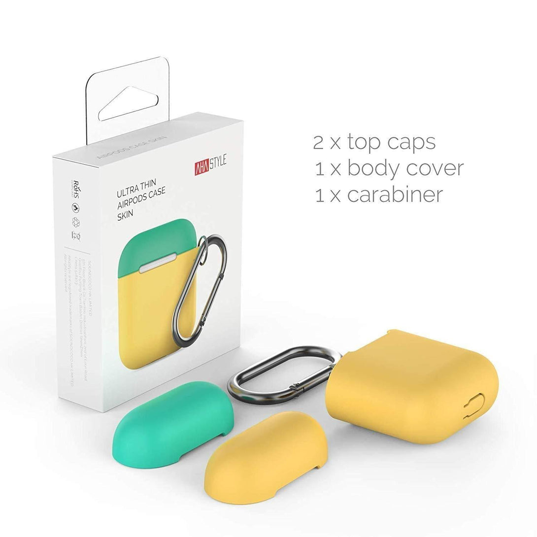 AhaStyle Premium Silicone Two Toned Case for Apple AirPods (Body-Yellow/Top-Yellow,Mint Green) - Tech Goods