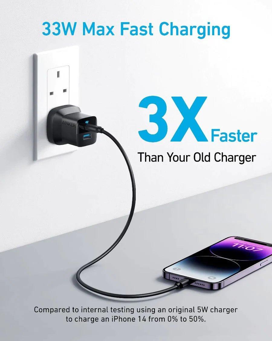 Anker 323 Charger with 322 USB-C to USB-C Cable (33W , 3ft) - Black - Tech Goods
