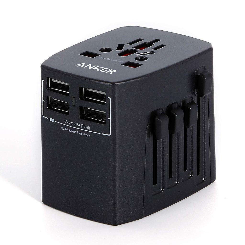 Anker Universal Travel Adapter with 4 USB Ports Black - Tech Goods