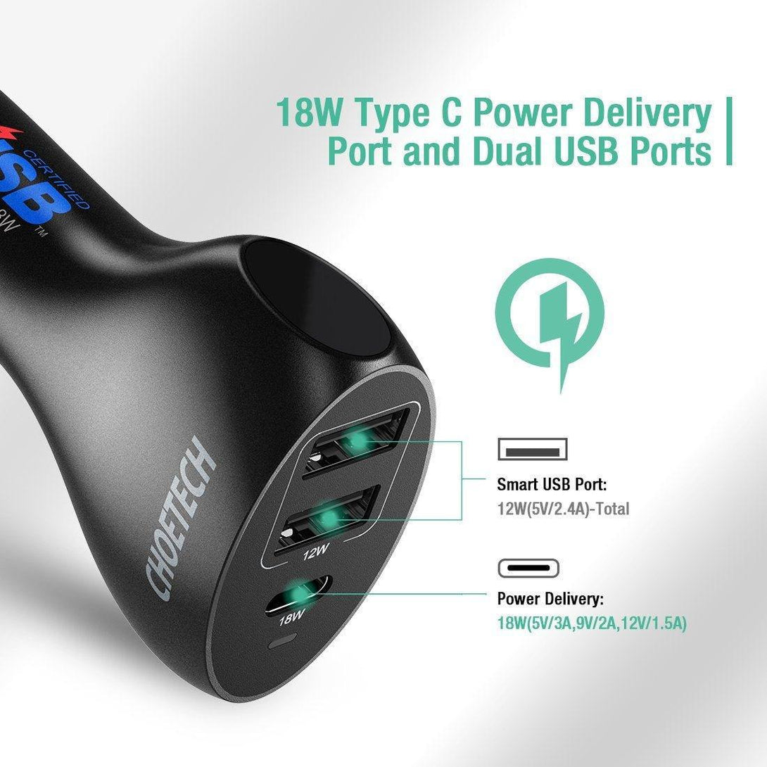 CHOETECH USB-IF Certified USB Type C Car Charger - Tech Goods