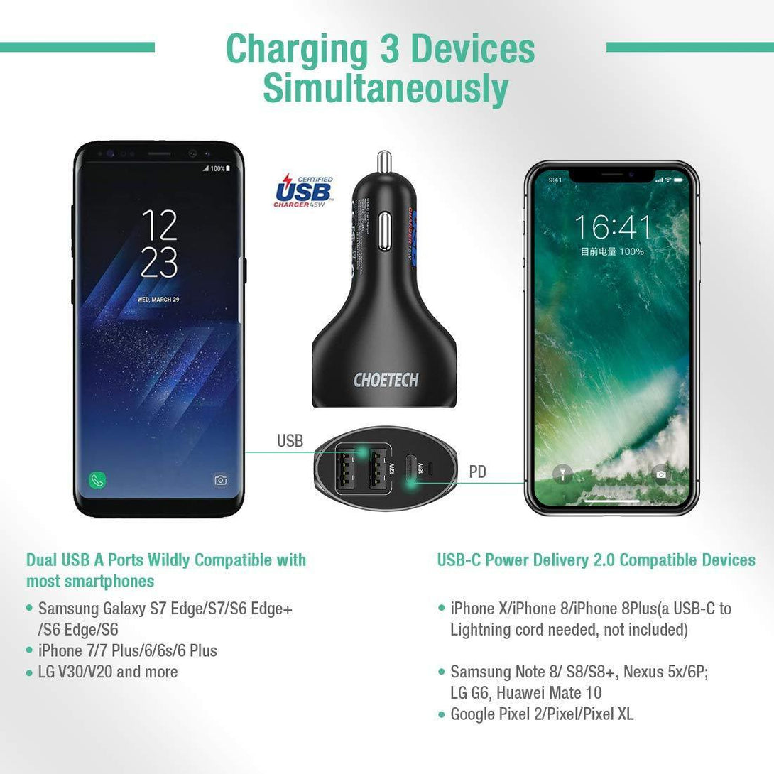 CHOETECH USB-IF Certified USB Type C Car Charger - Tech Goods