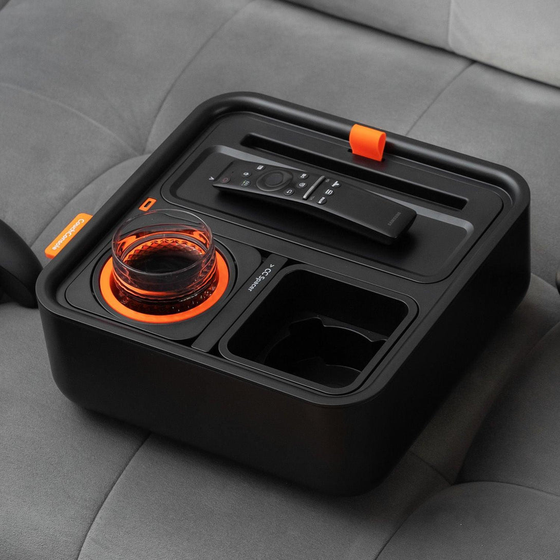 CouchConsole Cup Holder with Phone Stand Tray - Dark Orange - Tech Goods