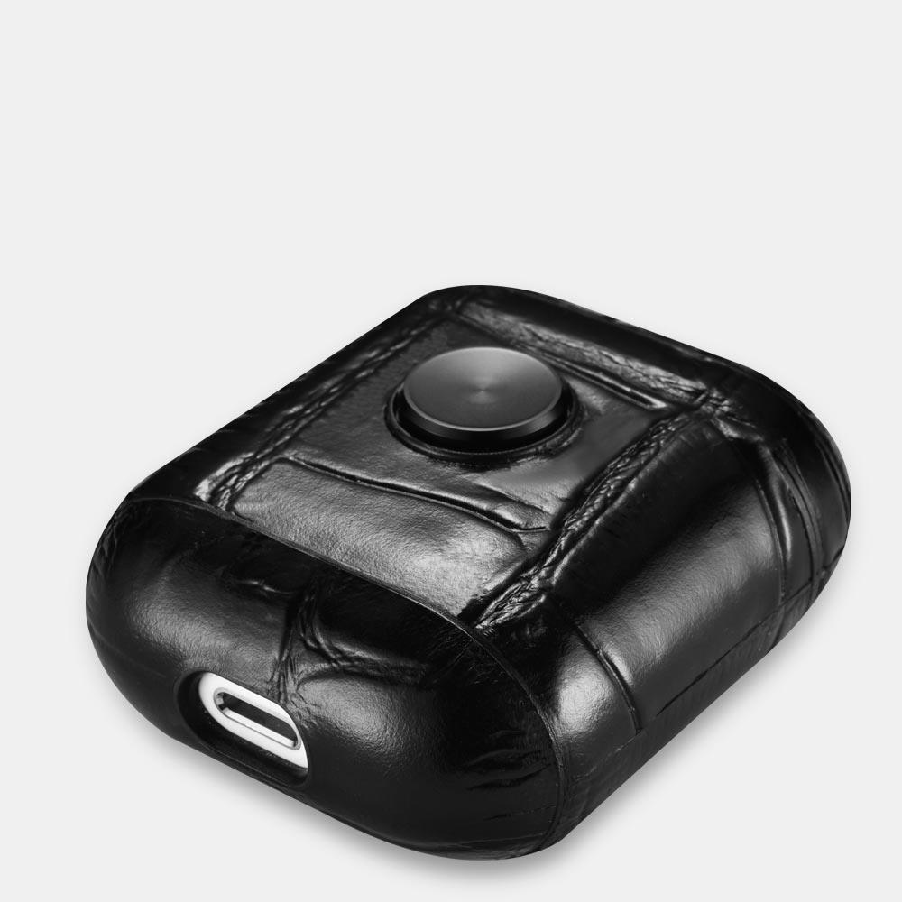 ICARER Crocodile Fidget Spinner Airpods Leather Case - Black - Tech Goods