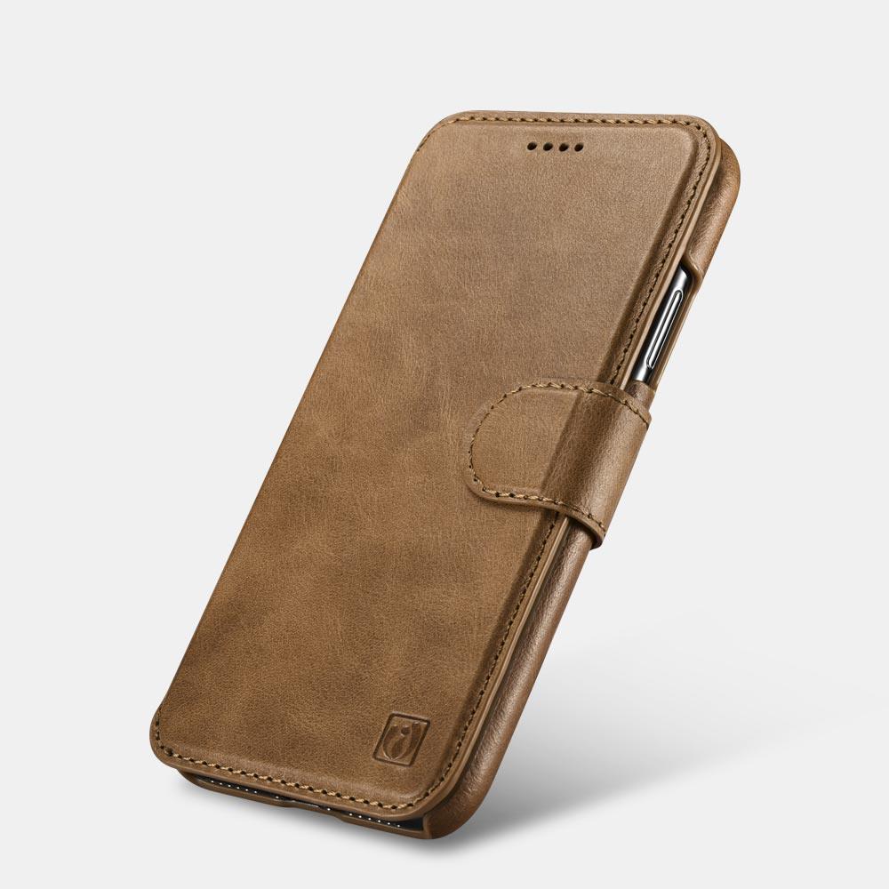 ICARER iPhone XS Max Genuine Leather Detachable 2 in 1 Mobile Phone Wallet Folio Case Brown - Tech Goods