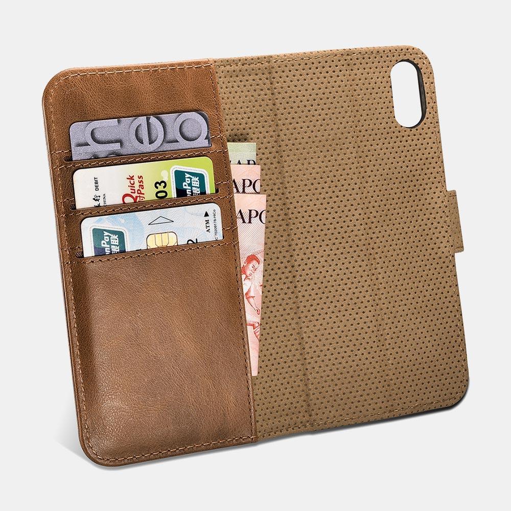 ICARER iPhone X/XS Detachable Genuine leather Wallet Case - Brown - Tech Goods