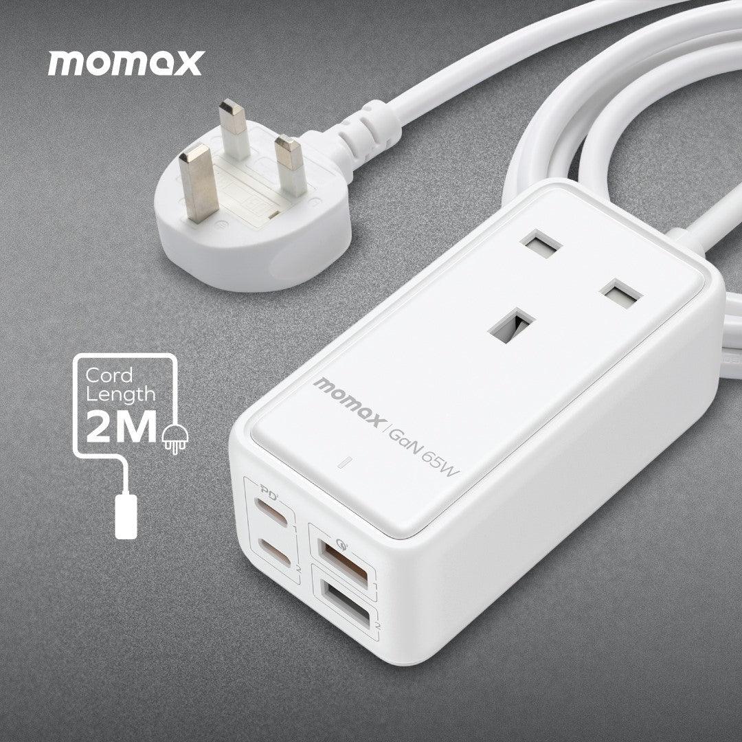 MOMAX ONEPLUG 65W GaN Extension Cord with USBPower Strip - Grey - Tech Goods