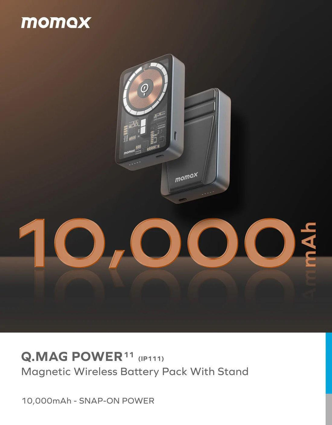 Momax Q.Mag Power 11 10000mAh Magnetic Wireless Battery Pack with Stand - Dark Grey - Tech Goods
