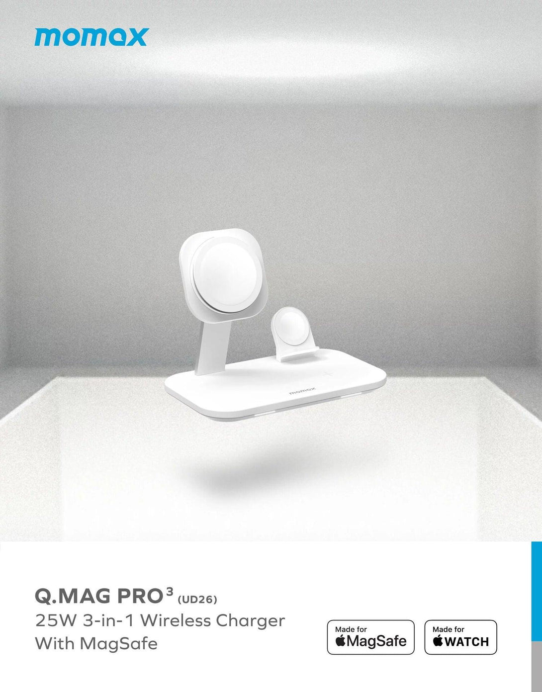 Momax Q.Mag Pro 3 25W 3 in 1 Wireless Charger with MagSafe - White - Tech Goods