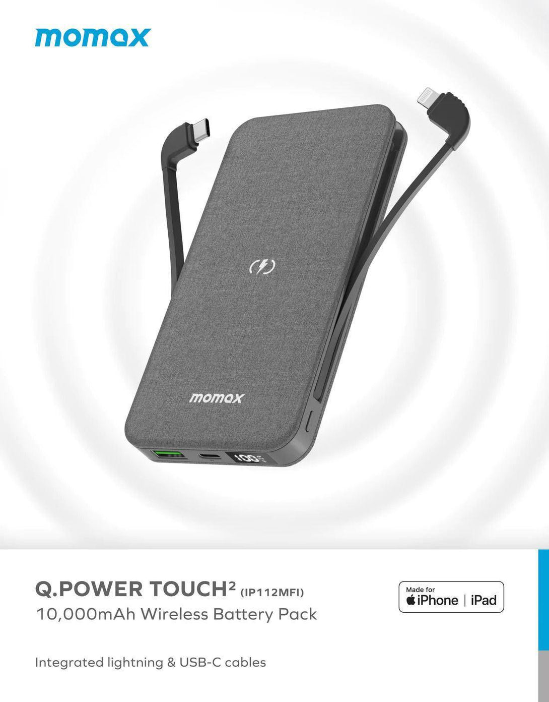 Momax Q.Power Touch 2Wireless Battery Pack 10000mAh - Dark Grey - Tech Goods