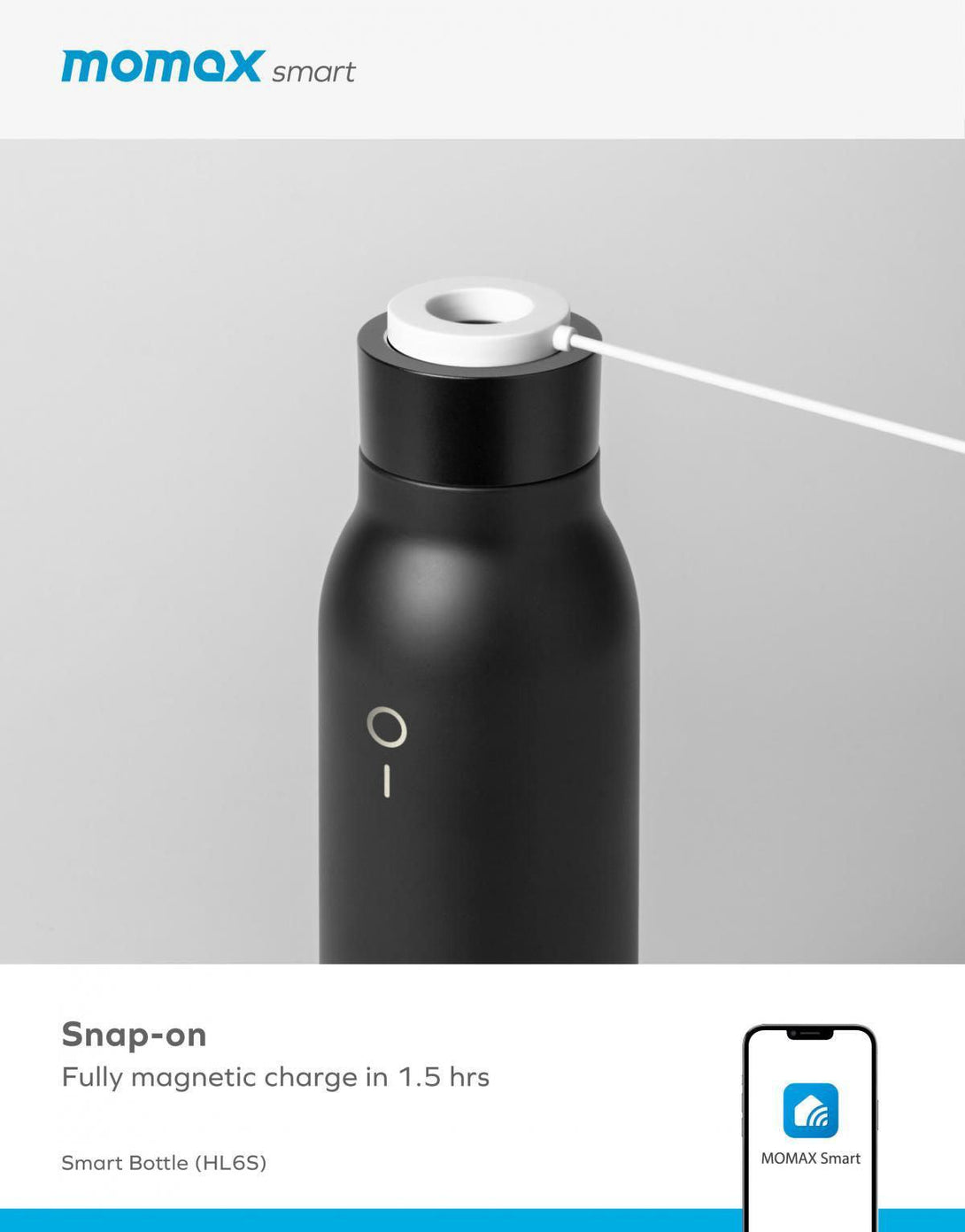 Momax Smart Bottle IoT Thermal Drinkware - Black - Tech Goods