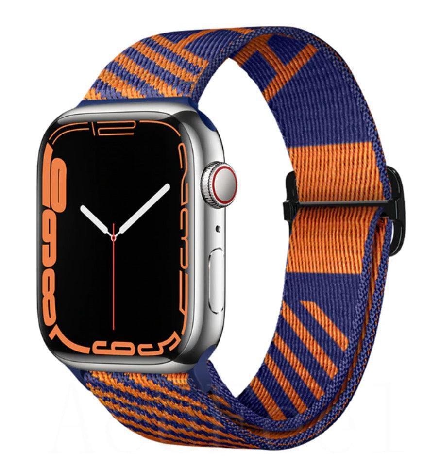 Nylon strap for apple watch 49/45/44/42mm adjustable elastic - Blue orange - Tech Goods
