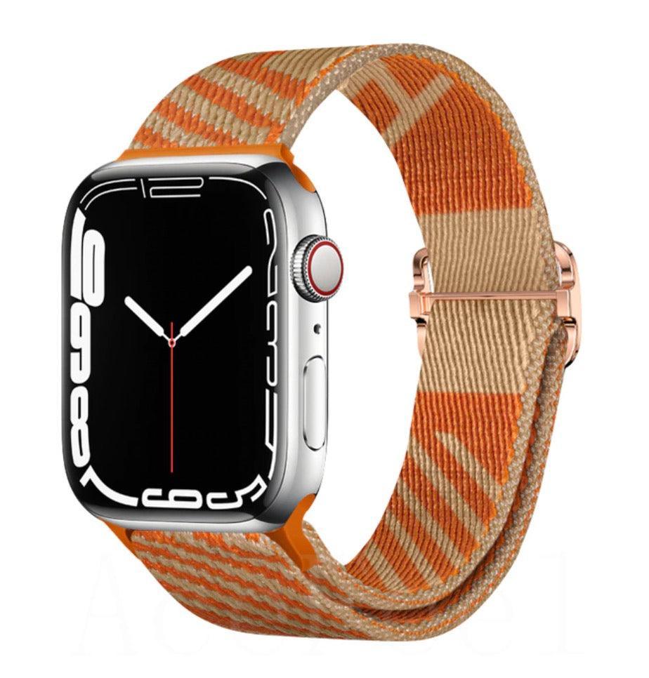 Nylon strap for apple watch 49/45/44/42mm adjustable elastic - Orange - Tech Goods