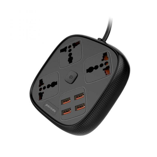 Porodo 4 USB Ports with 3 Power Sockets – Black - Tech Goods