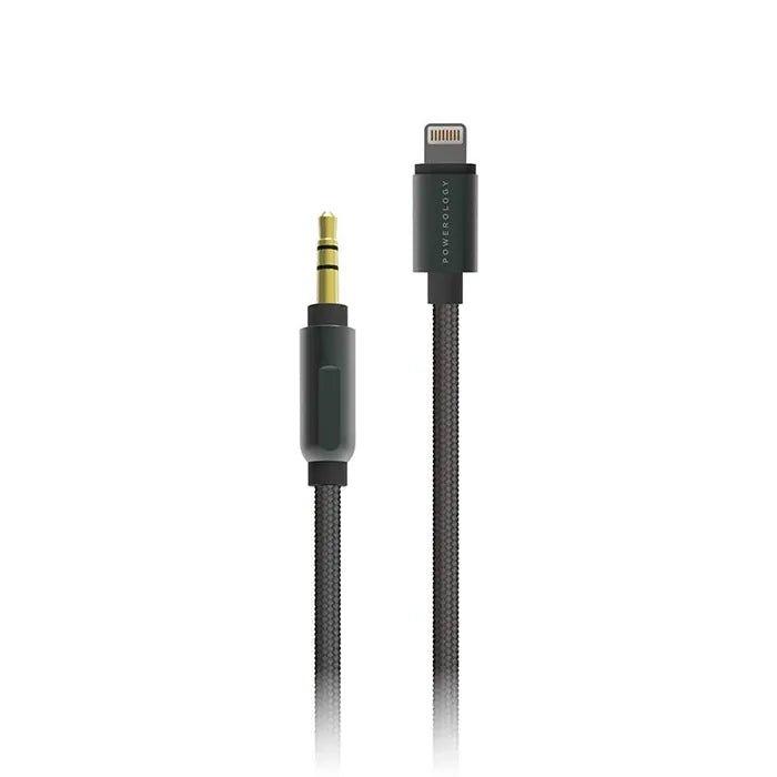 Powerology Braided Lightning To 3.5mm Aux Cable - 1.2m / 4ft - Black - Tech Goods