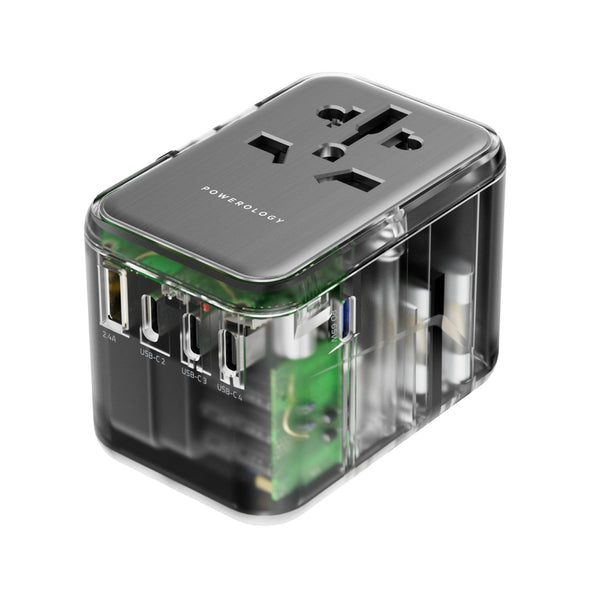 Powerology Universal Multi-Port Travel Adapter PD 65W 4X Type-C - Transparent - Tech Goods