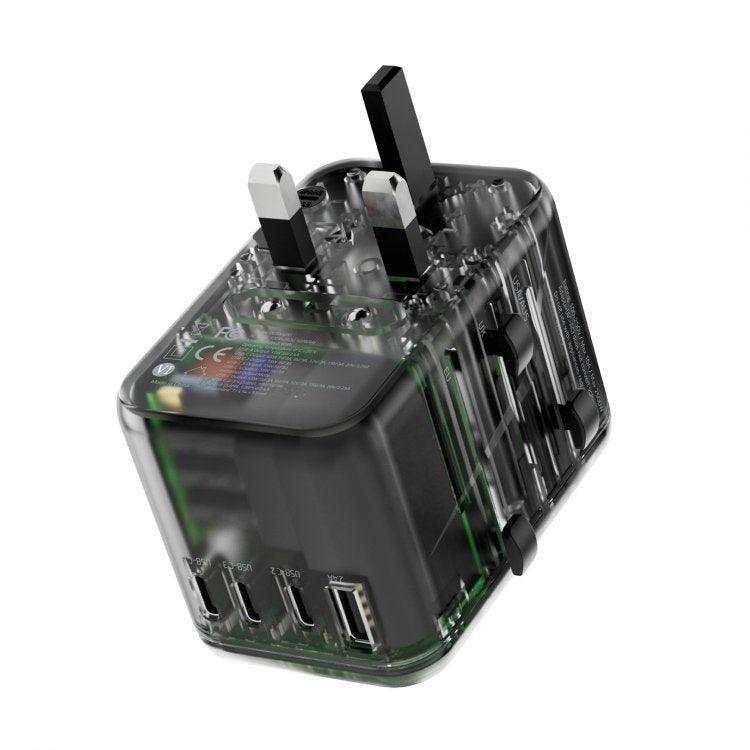 Powerology Universal Multi-Port Travel Adapter PD 65W 4X Type-C - Transparent - Tech Goods