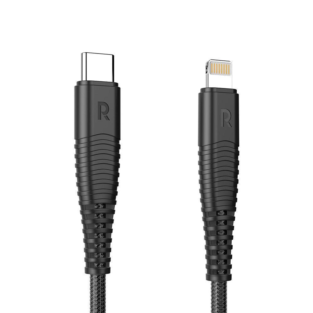 RAVPower Nylon Yarn Braided USB-C To Lightning Cable 3.3ft 1m - Black - Tech Goods