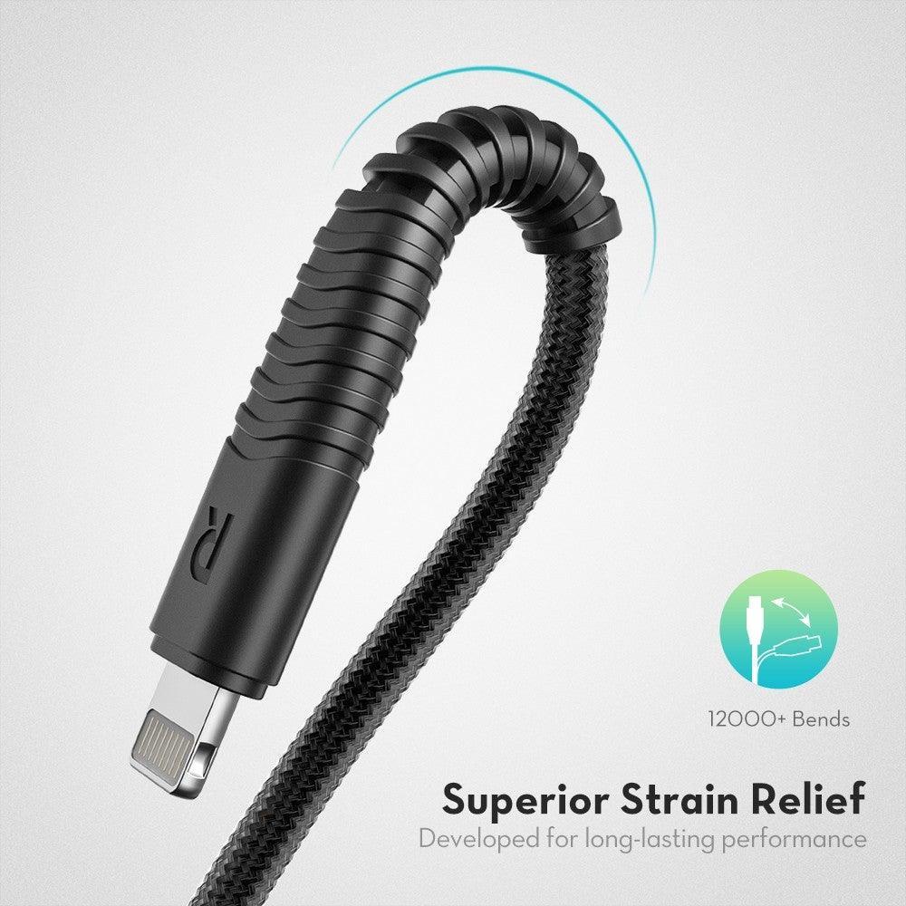 RAVPower Nylon Yarn Braided USB-C To Lightning Cable 3.3ft 1m - Black - Tech Goods