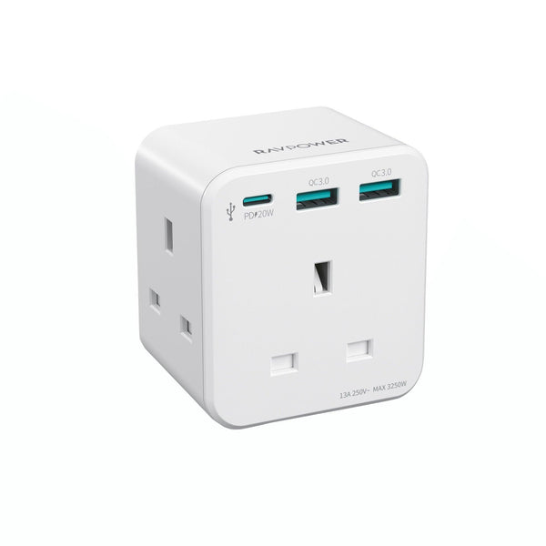 RAVPower PD 20W Wall Charger with 3 AC Plug - White - Tech Goods