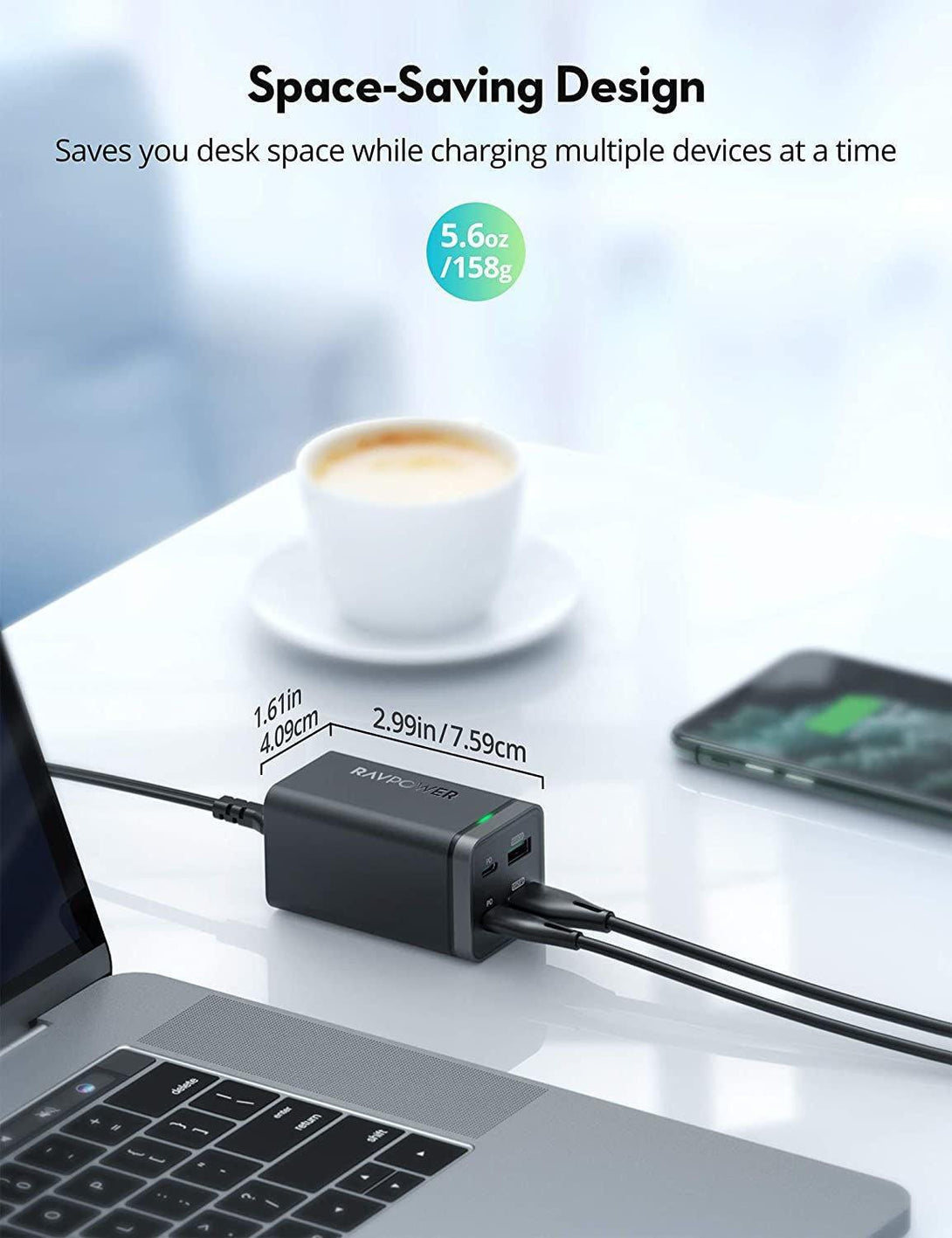 RAVpower PD Pioneer 65W 4-Port USB Charger - Black - Tech Goods