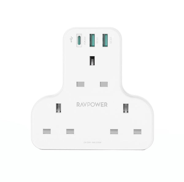 RAVPower Pioneer 20W 3 port Charger with 3 AC Plug - White - Tech Goods